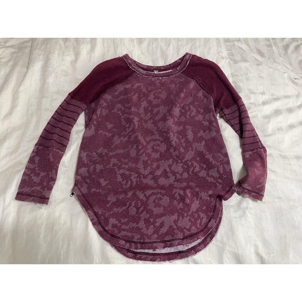 Free People Sweater Distressed Womens XS Pink Bed Of‎ Roses Zip Long Sleeve